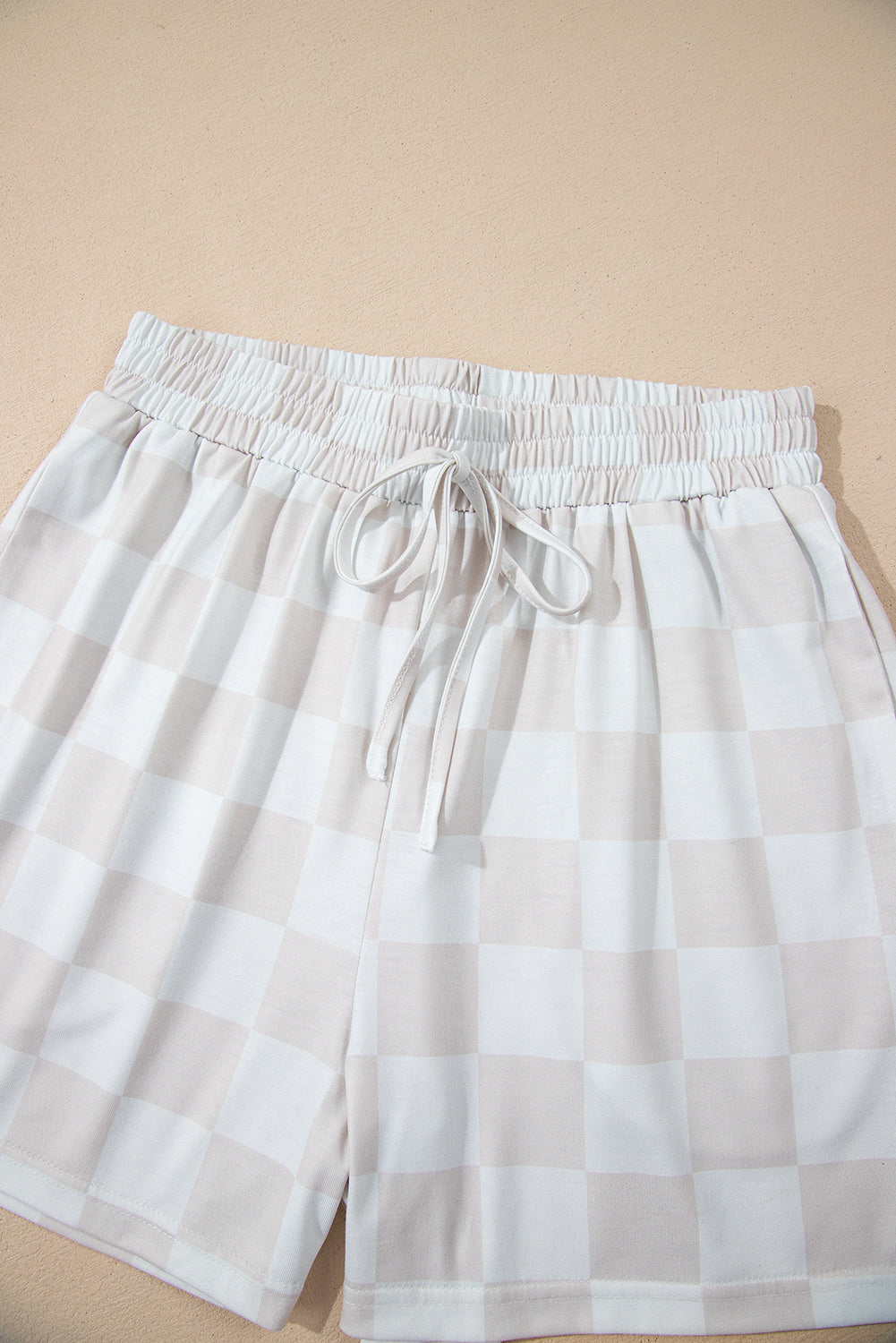 Beige Checkered  Drawstring Shorts Pajama Set