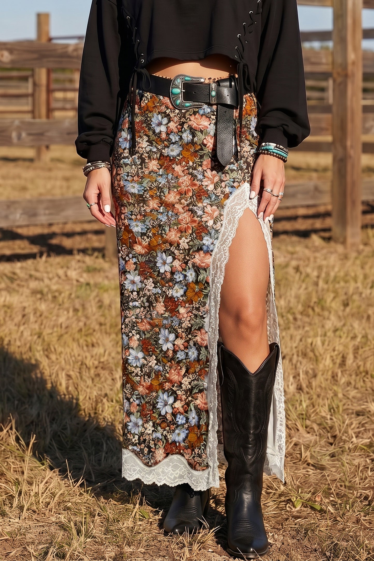 High Split Western Skirt