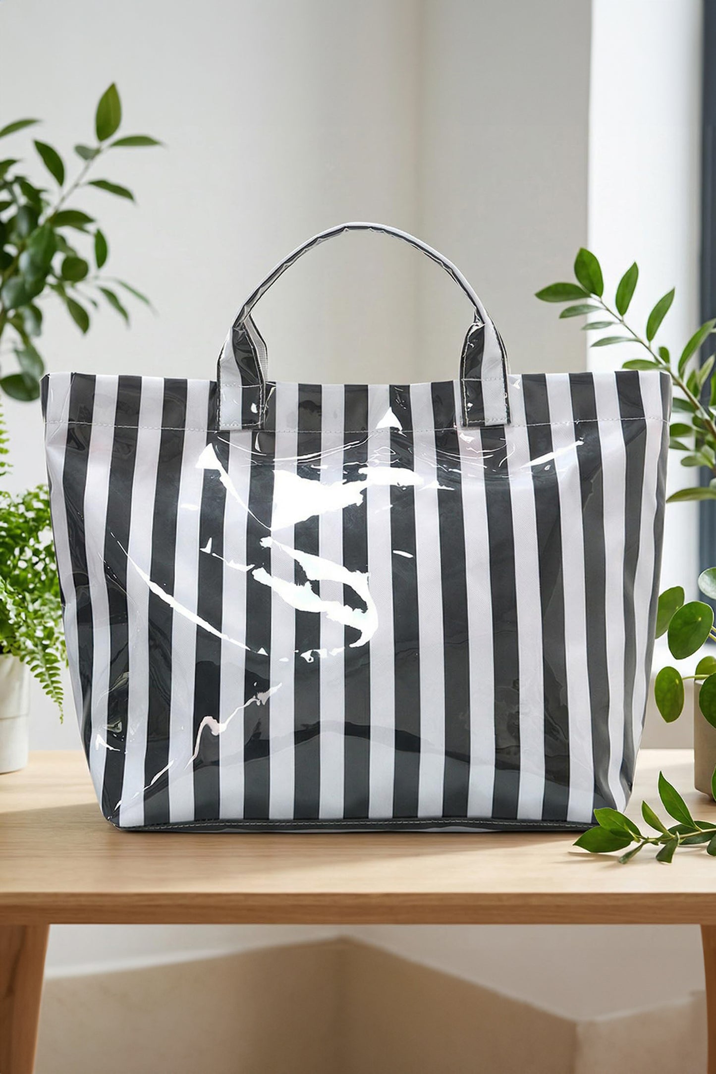 Large Waterproof Striped Carryall Tote Bag