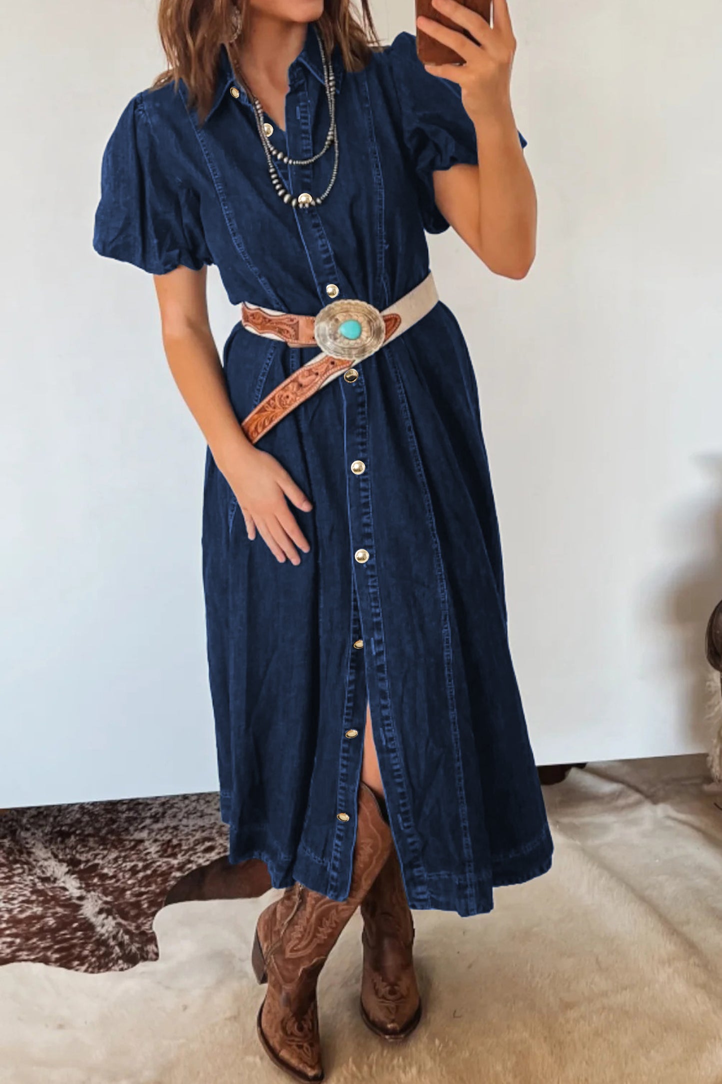 Denim Button Front Dress