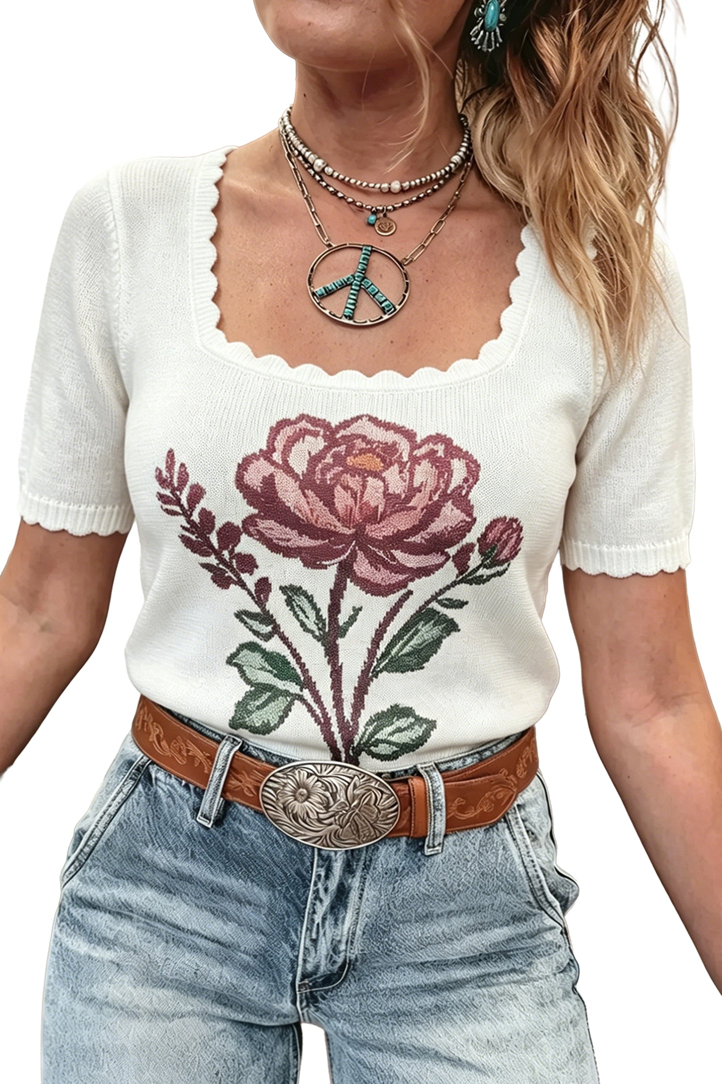 Western Floral Knit Top