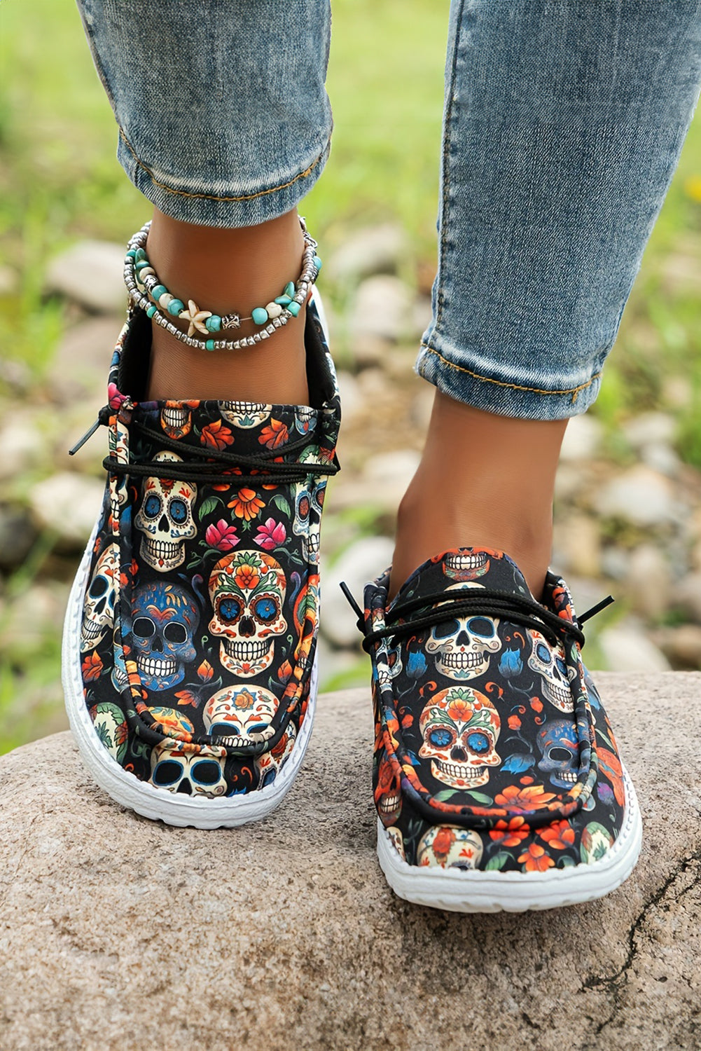 Sugar Skull Print Lace Up Shoes