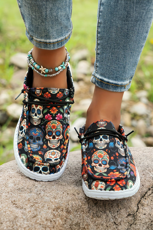Sugar Skull Print Lace Up Shoes