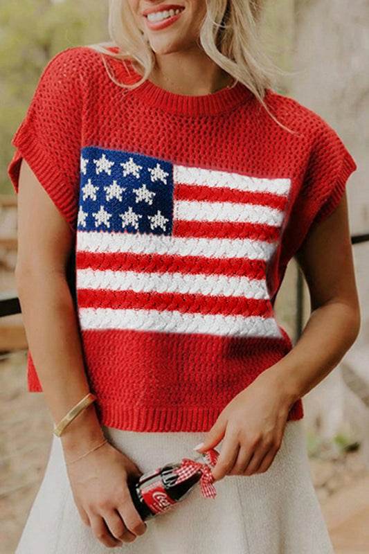 American Flag Short Sleeve Sweater