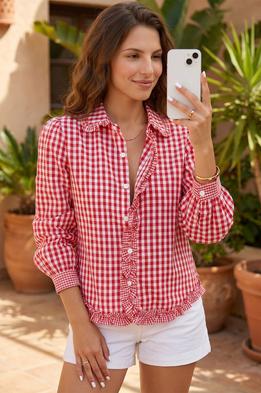 Red Gingham Frilled Blouse