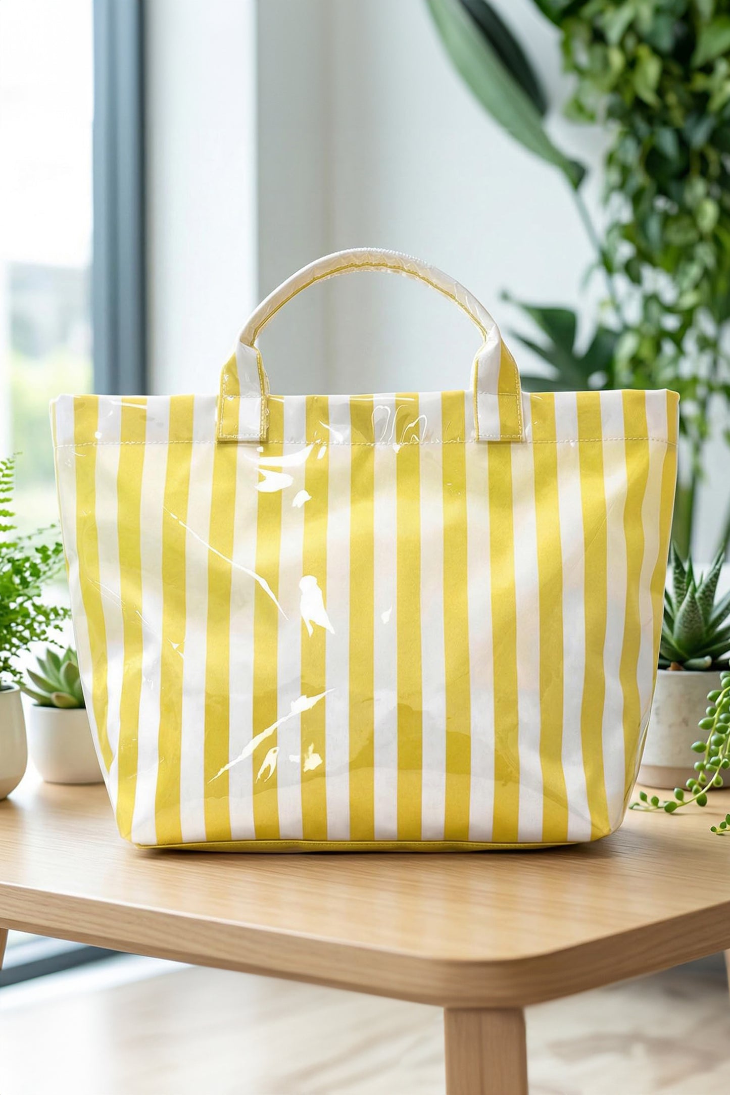 Large Waterproof Striped Carryall Tote Bag