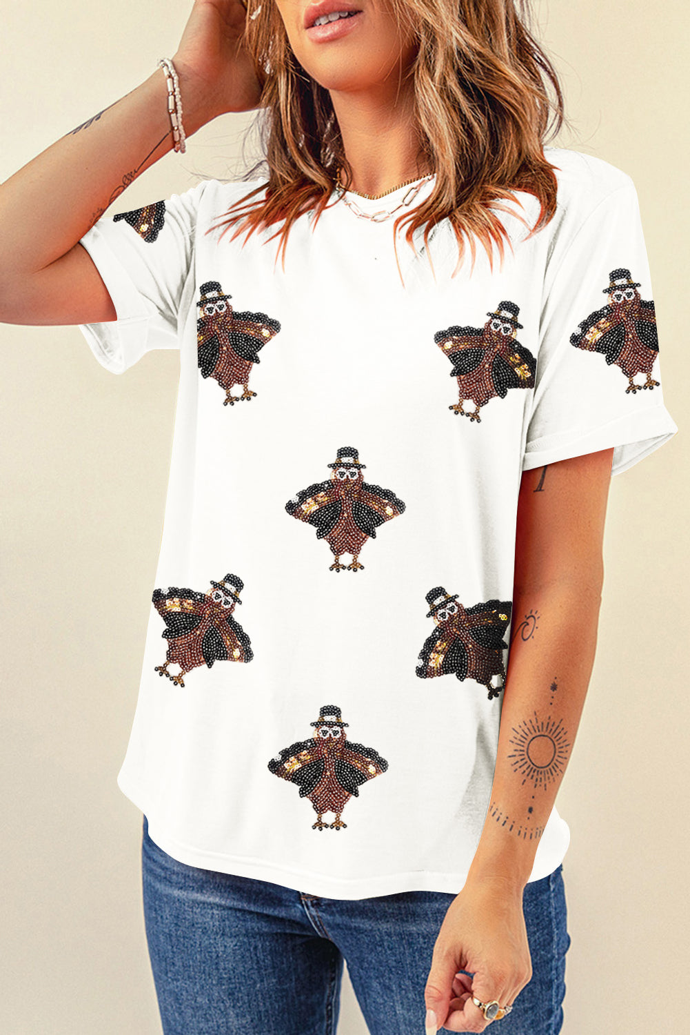 Sequin Turkeys Thanksgiving Tee