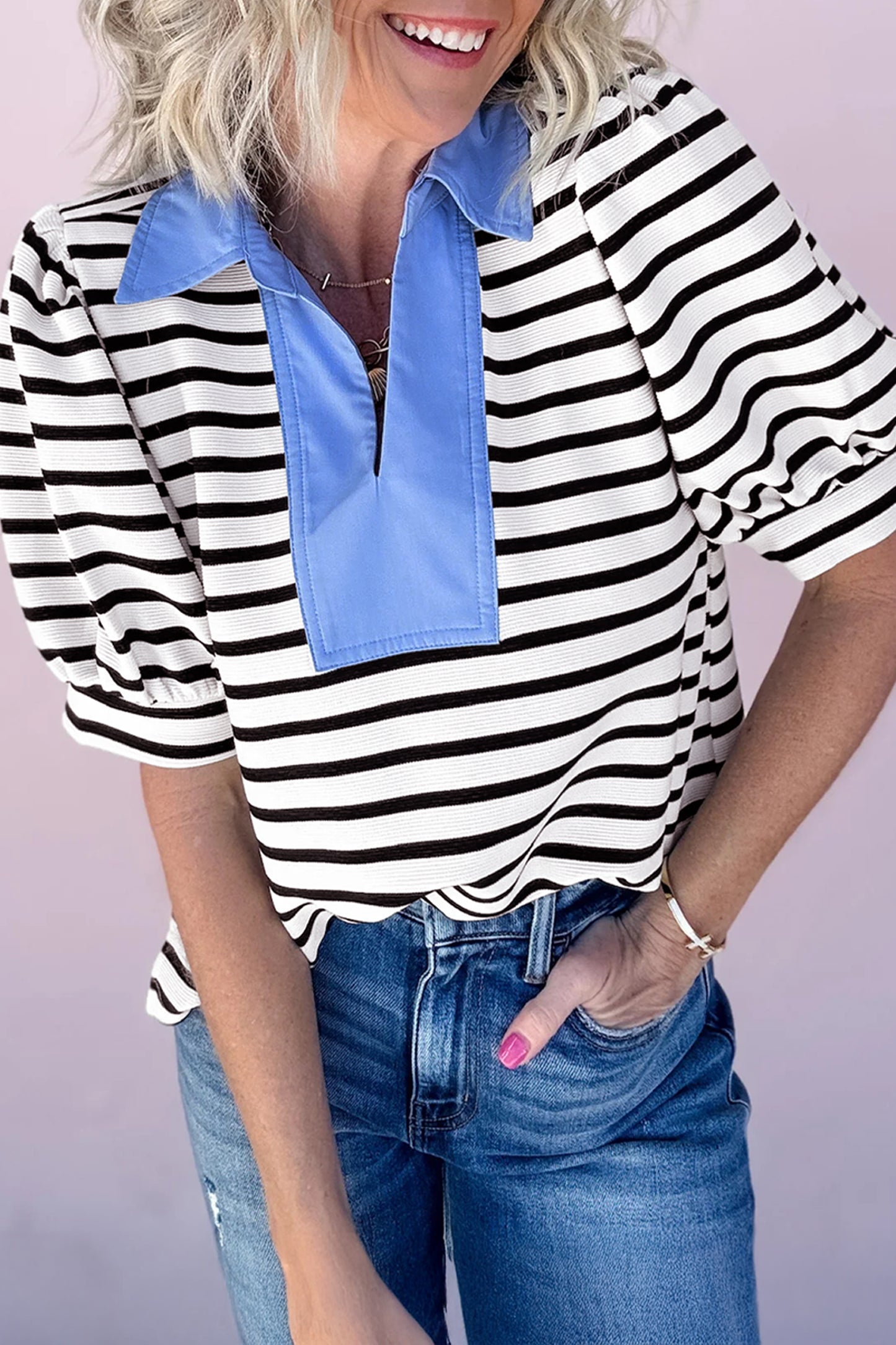 Striped Puff Sleeve Top