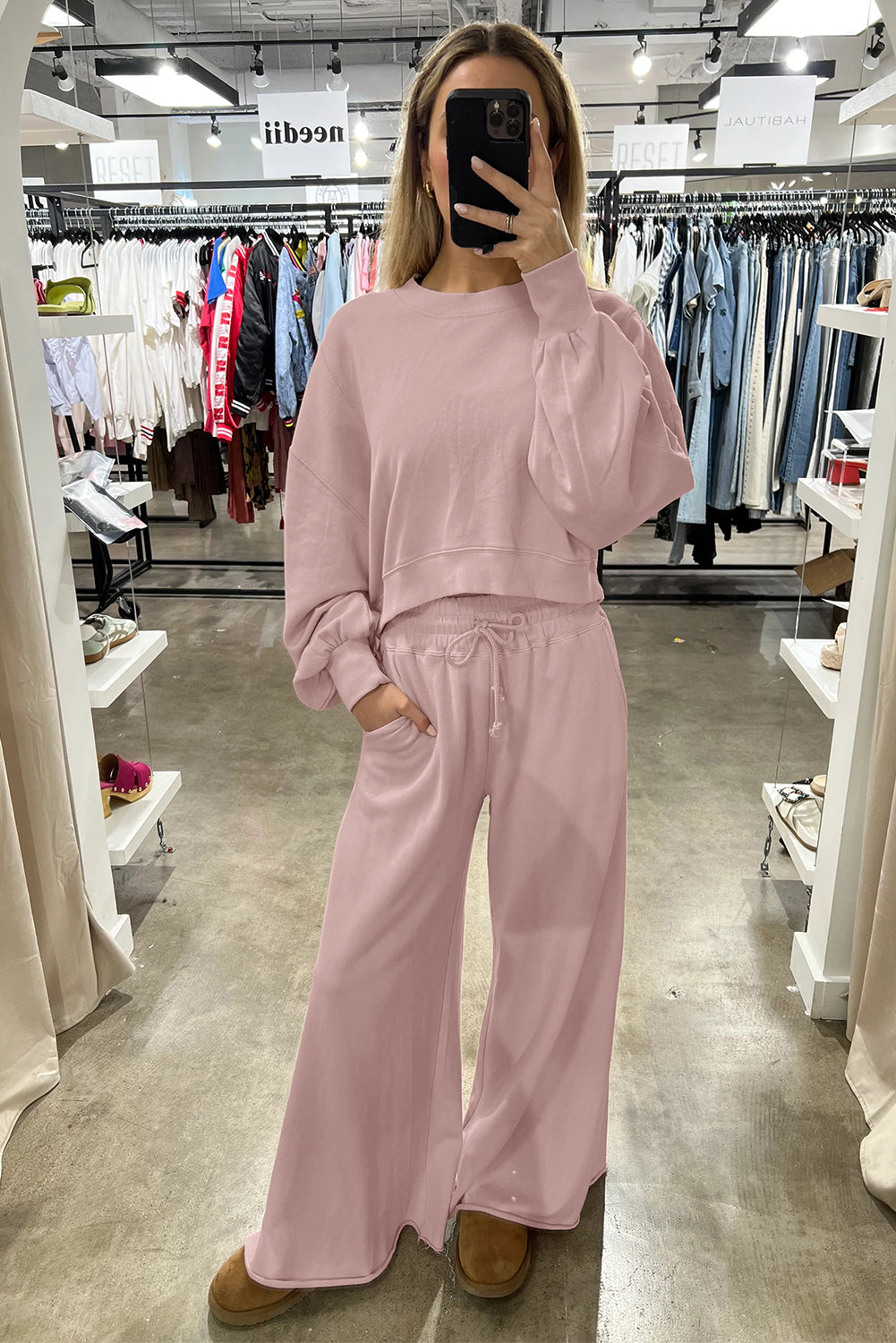 Crop Pullover and Wide Leg Pants Set
