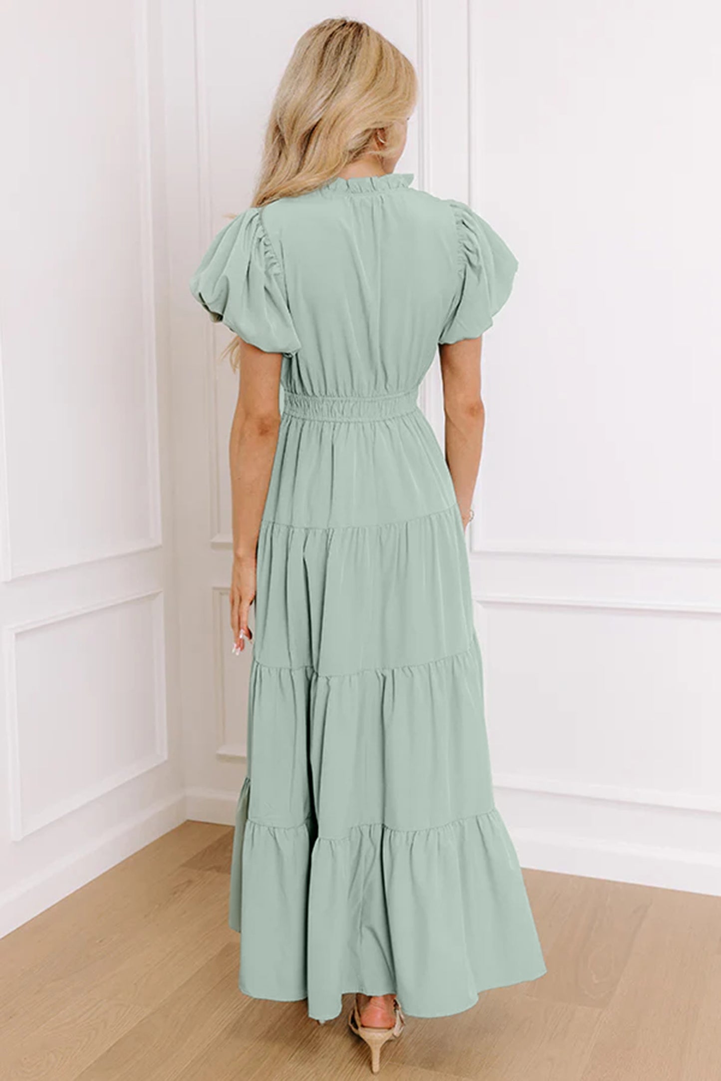 Solid Color V Neck Maxi Dress
