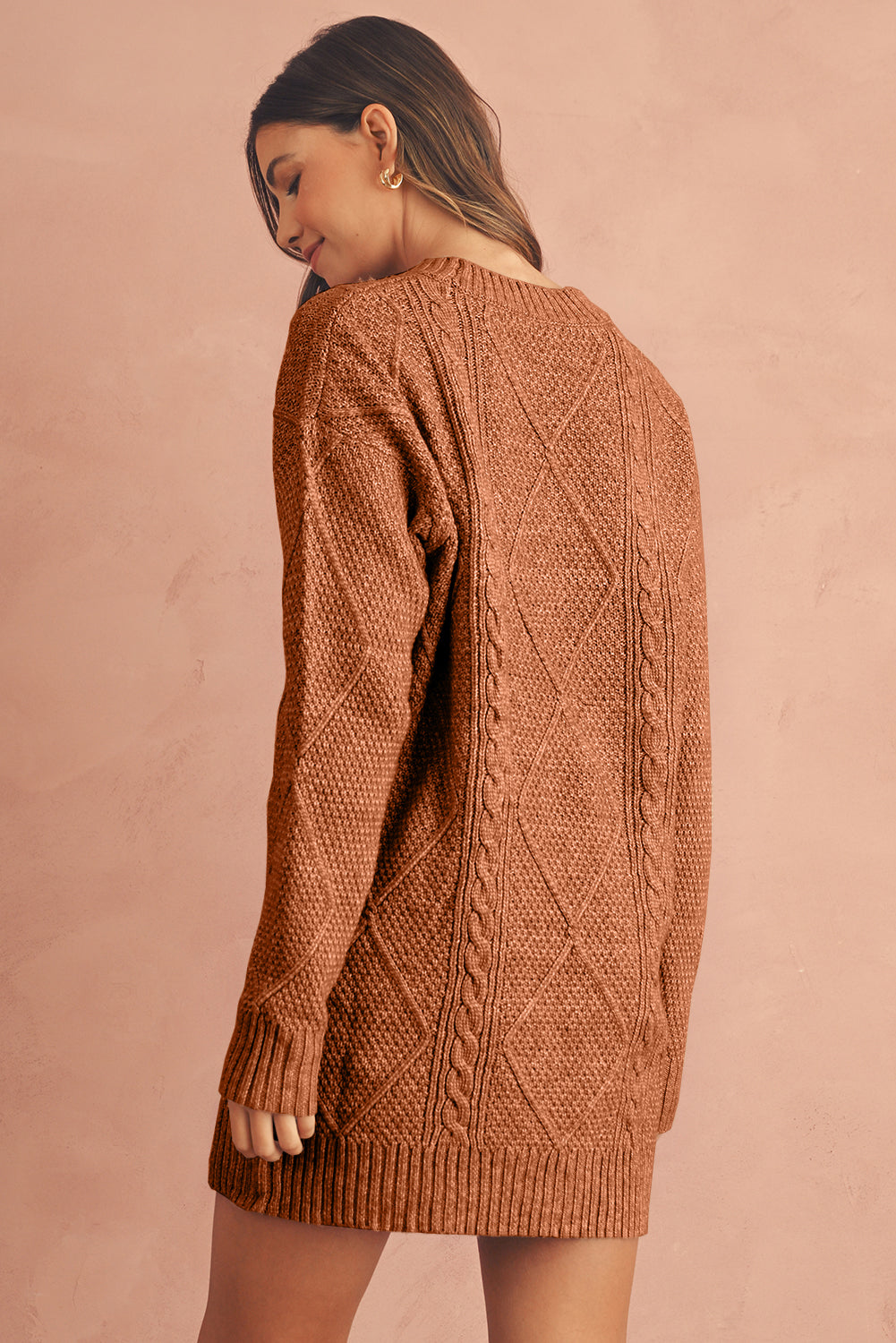 Relaxed Cable Knit  Sweater Dress