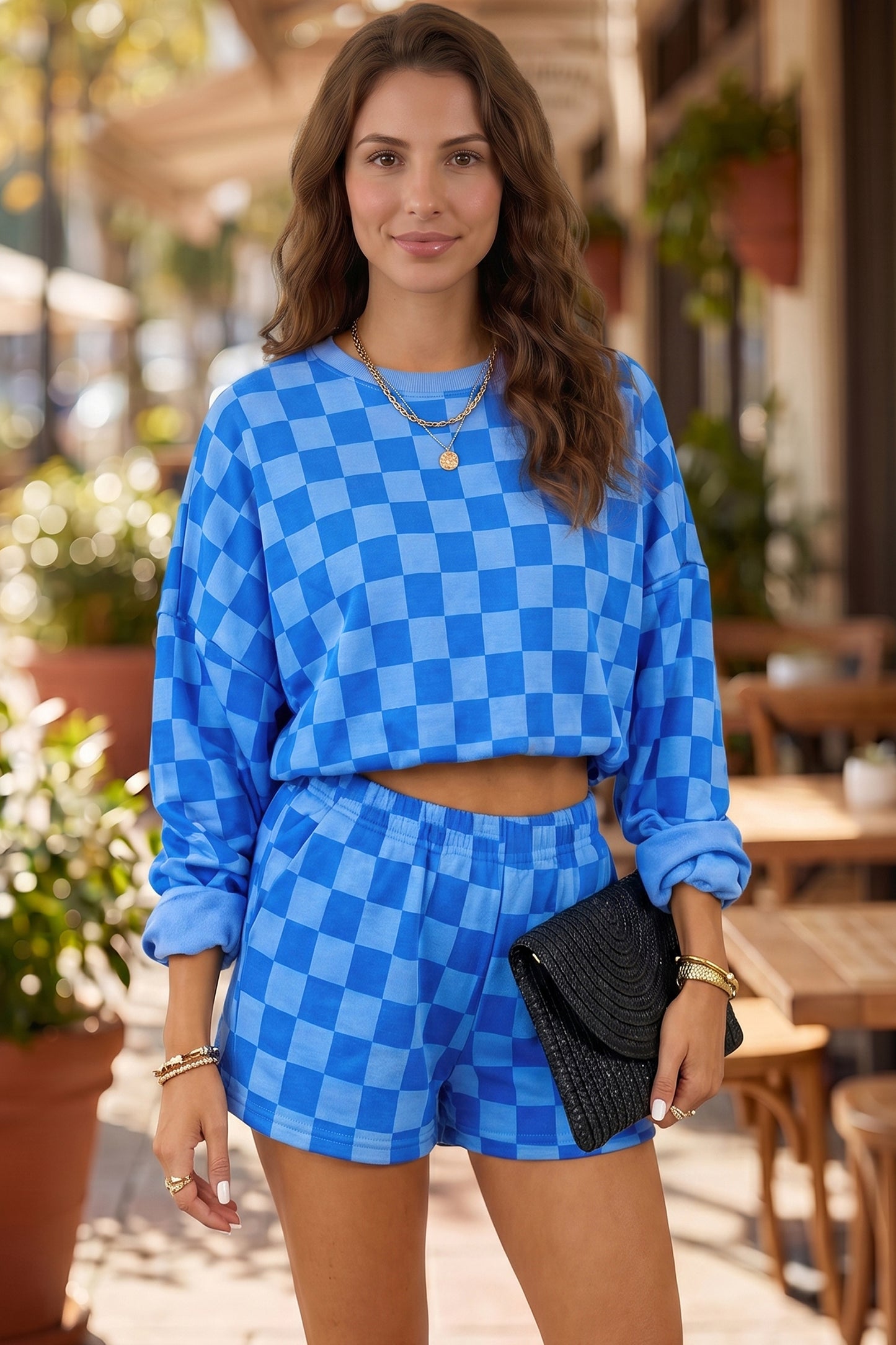 Checkered Crop Top Shorts Set