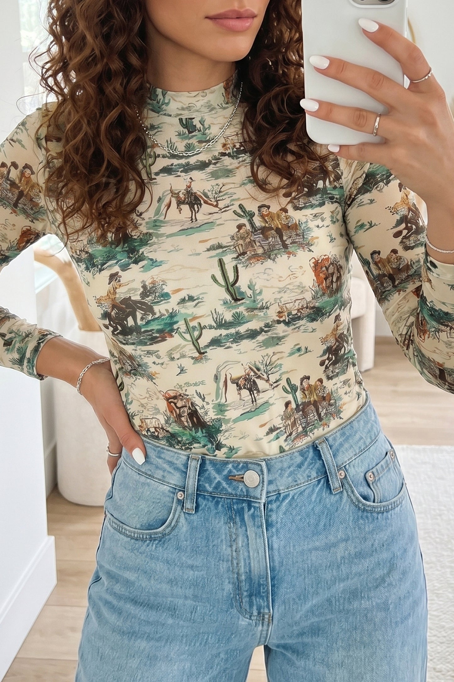 Western Print Slim Top