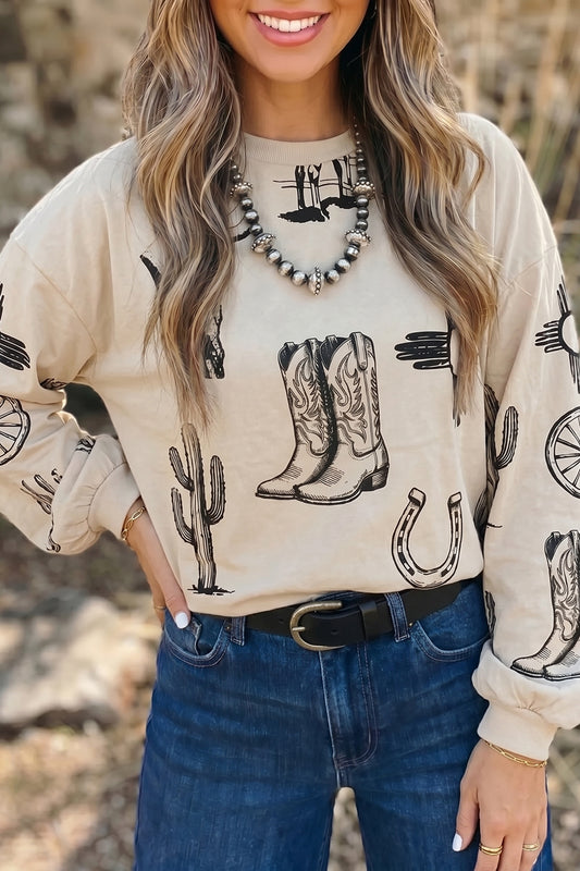 Khaki Western Print Top