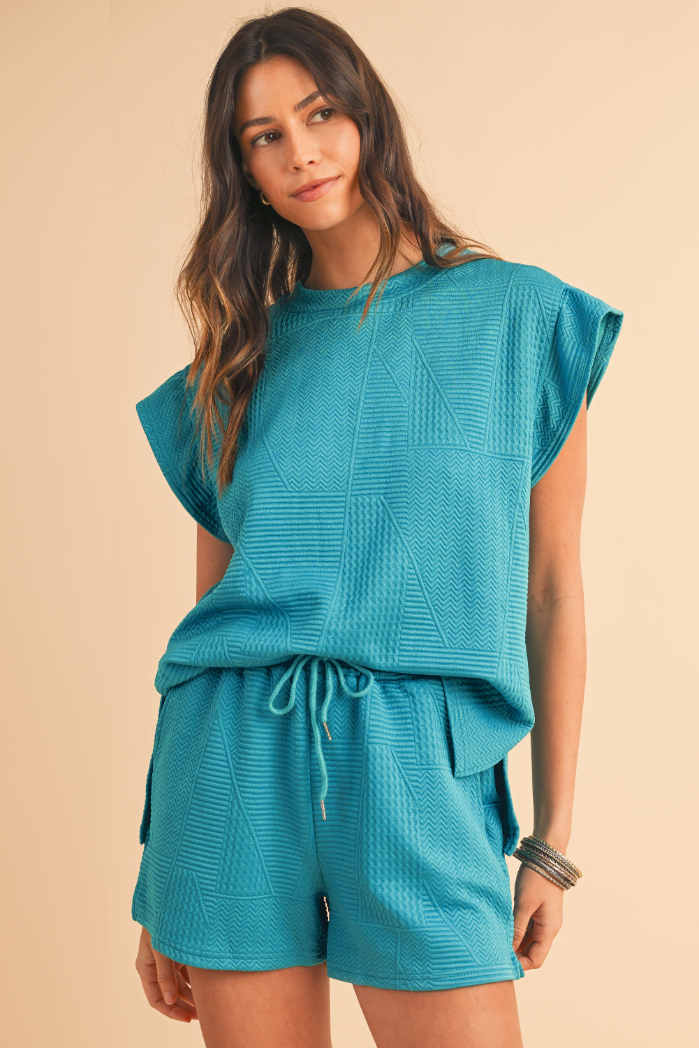 Textured Ruffle Top Shorts Set