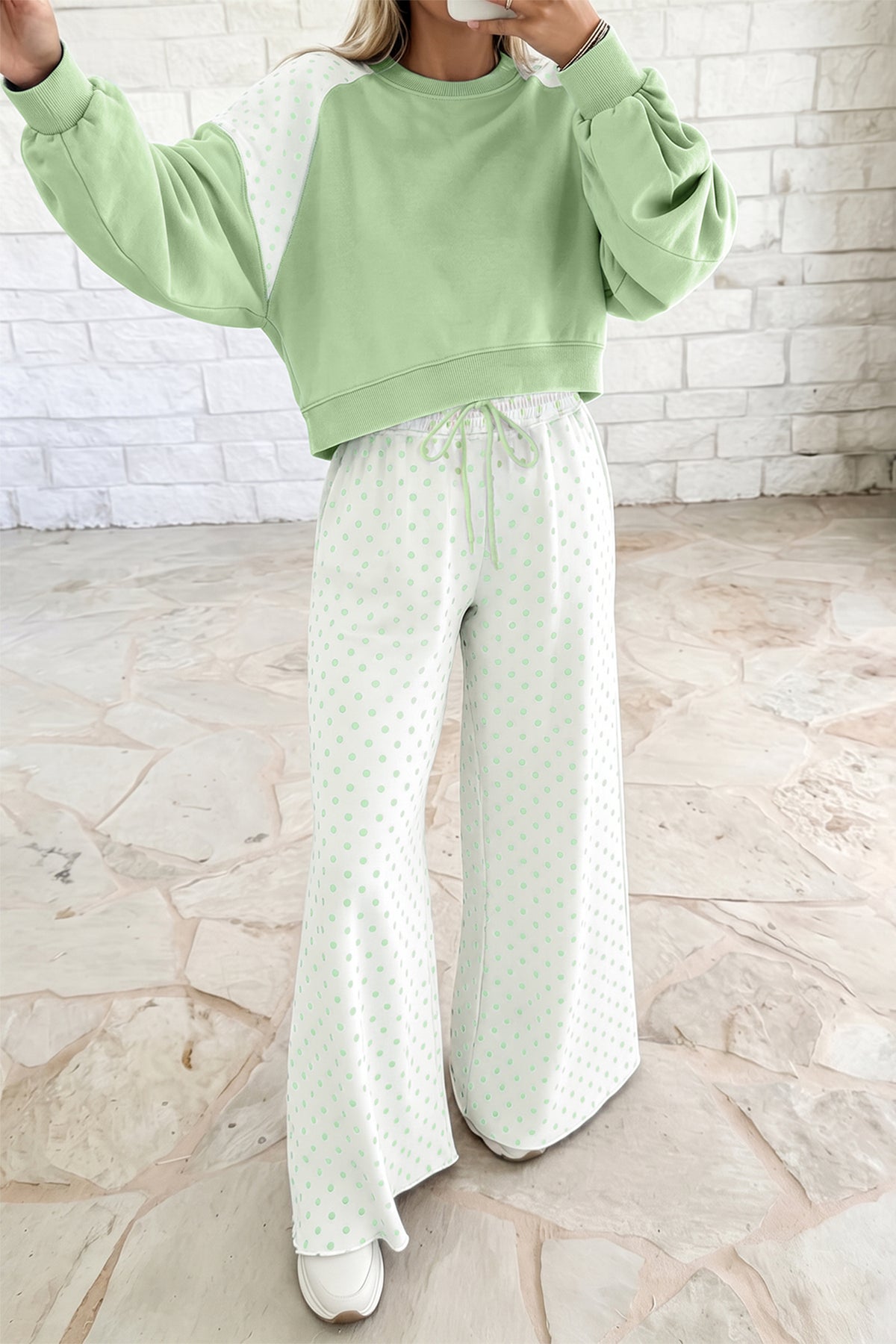 Polka Dot Patchwork Pants Set