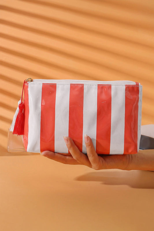 Striped Vinyl Waterproof  Zipper Bag