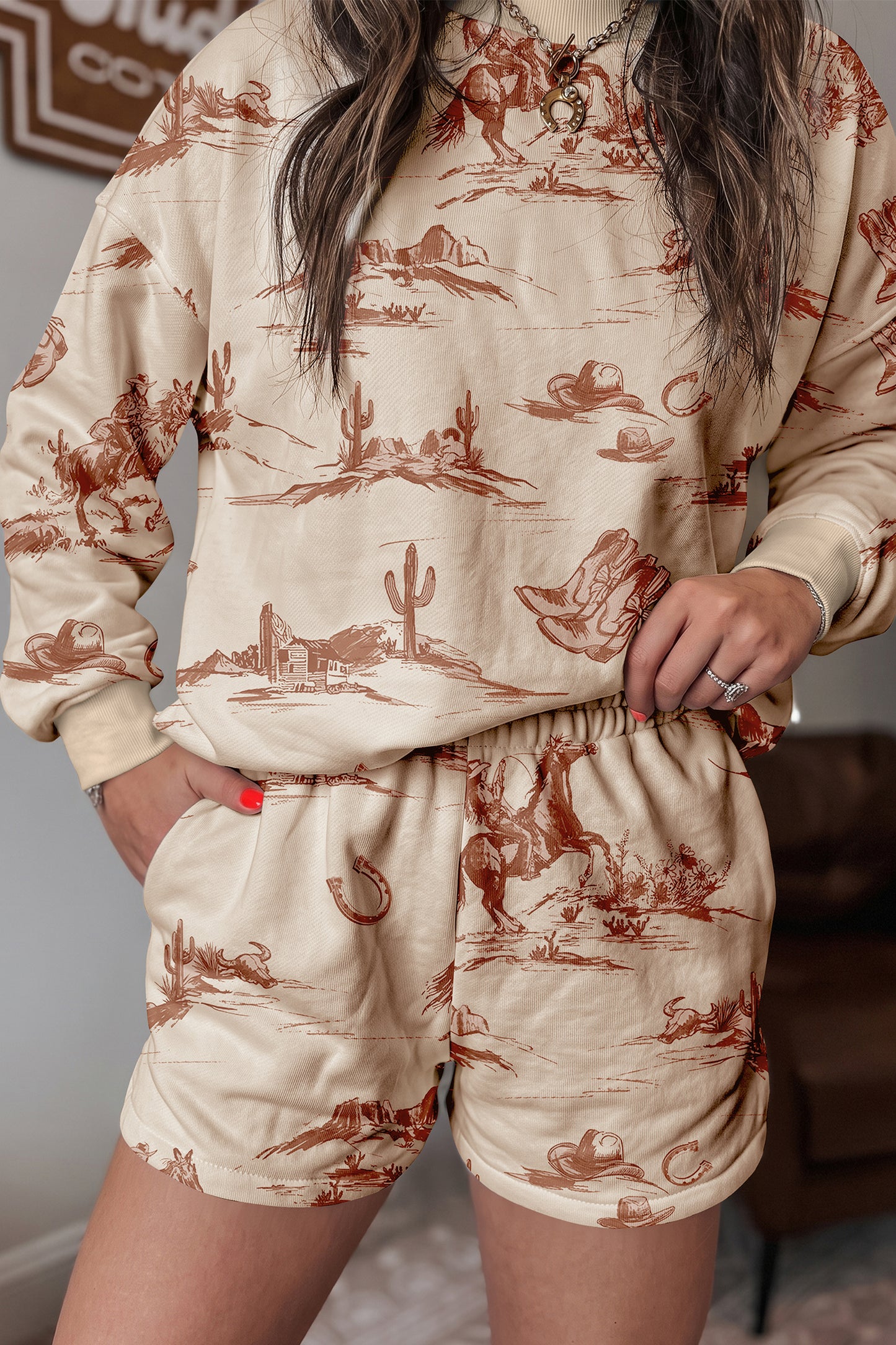 Western Print Short Set