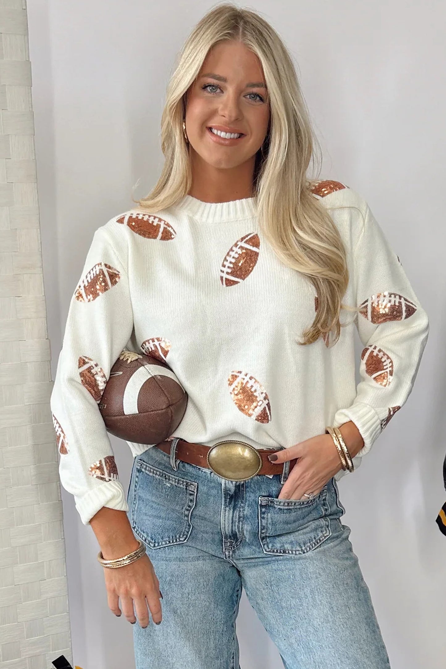 Beige Football Days Sweater