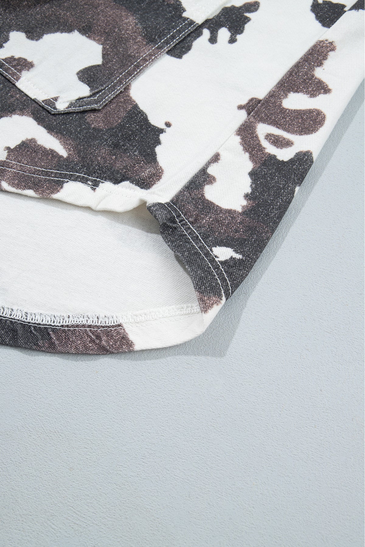 Cow Print Button-Up Denim Jacket