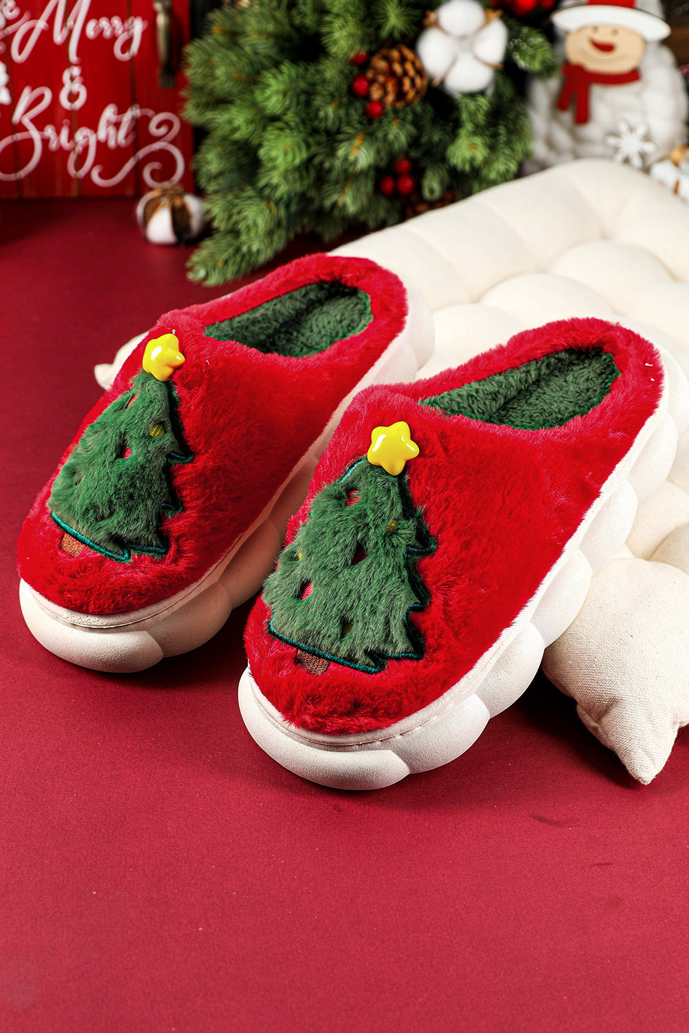 Christmas Tree Plush Slippers