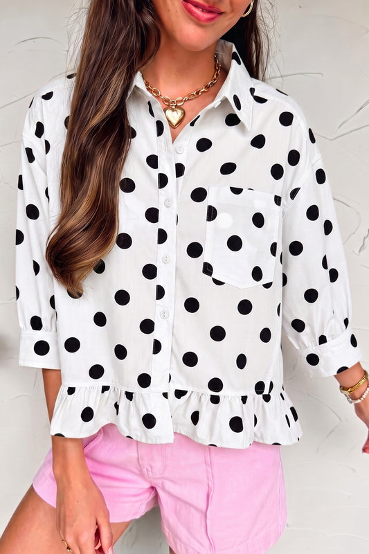 Polka Dot Ruffle Hem Shirt