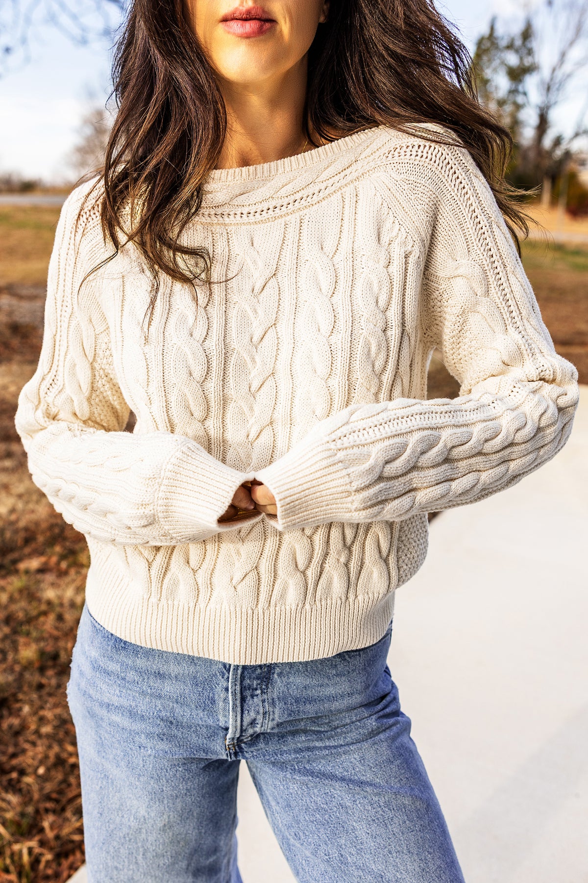 Beige Cable Knit Sweater