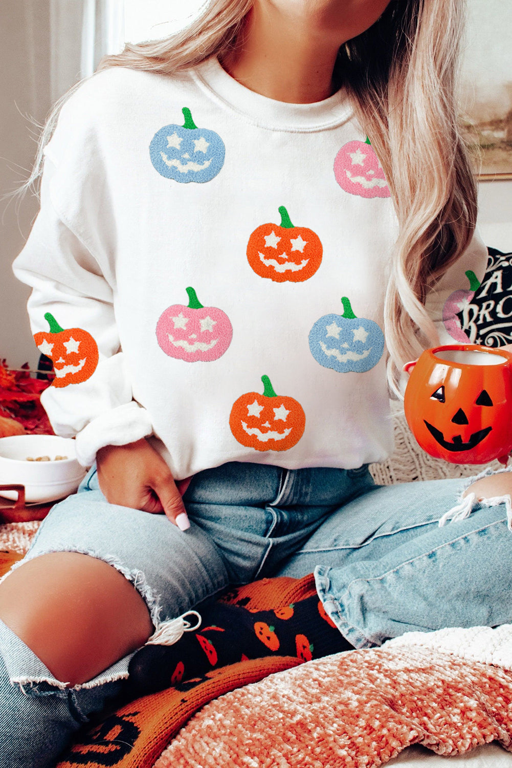 White Halloween Pumpkin Sweatshirt