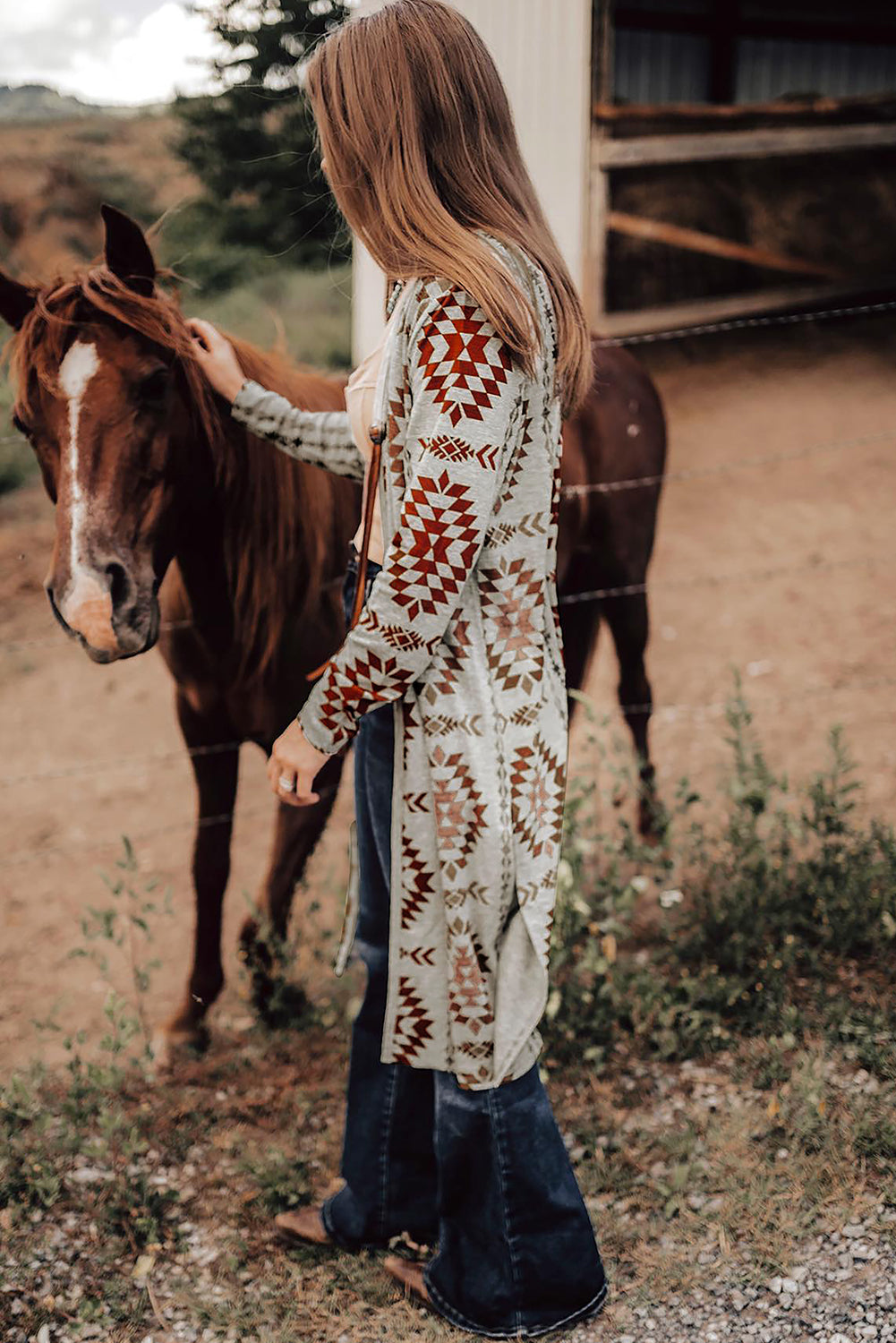 Western Aztec Printed Long Cardigan