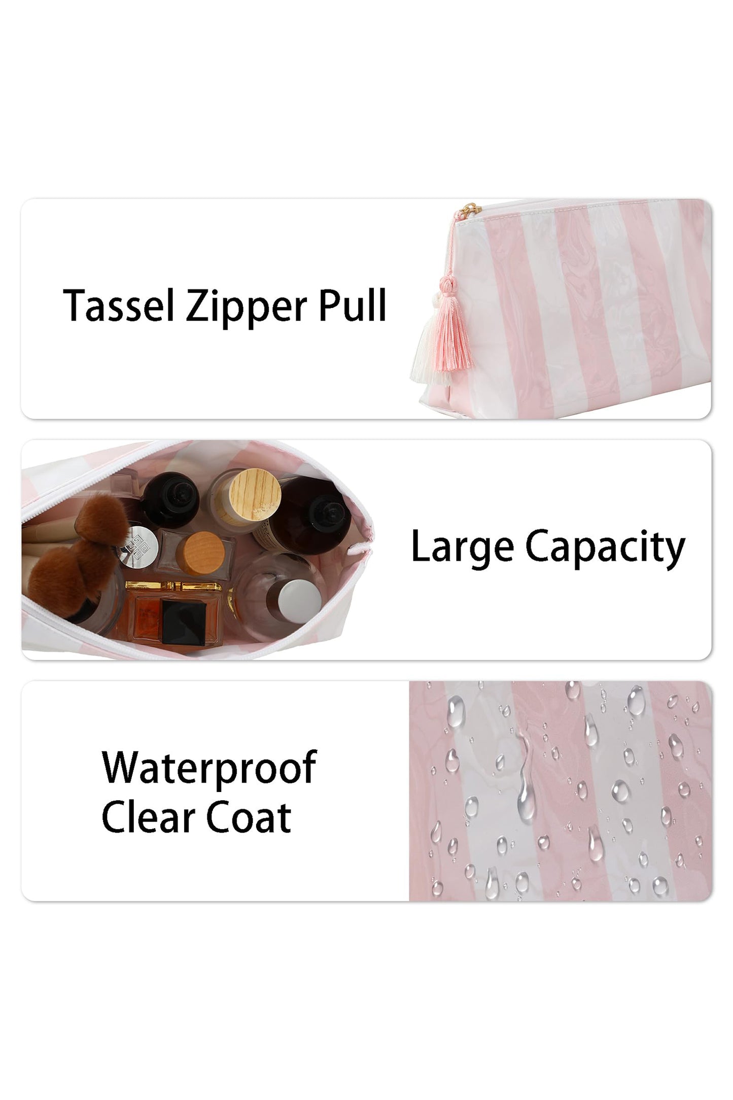 Striped Vinyl Waterproof  Zipper Bag