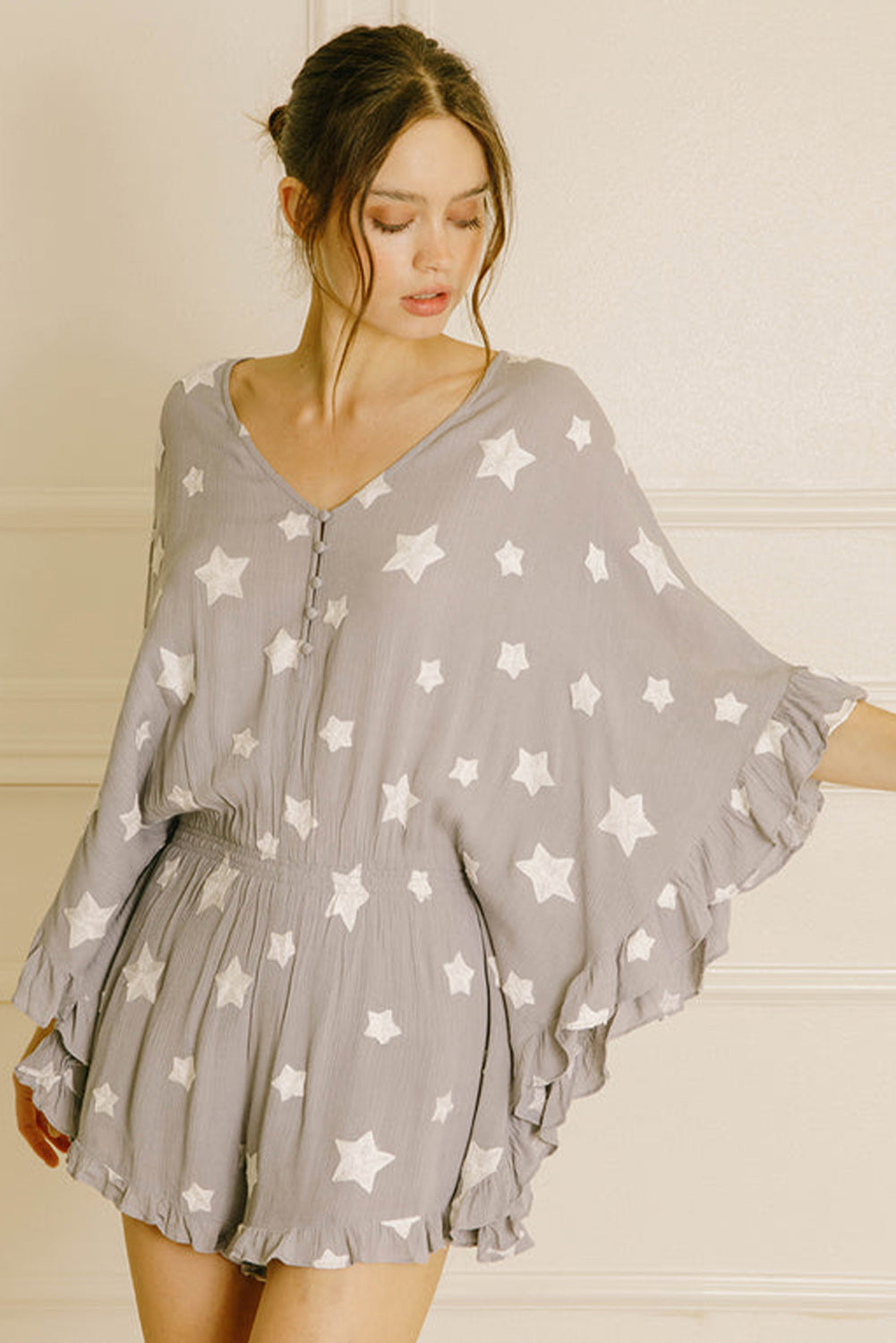 Gray Star Print Romper
