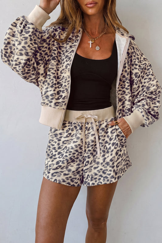 Leopard Zip-Up Hoodie & Short Set