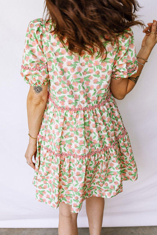 Floral Short Puff Sleeve Dress
