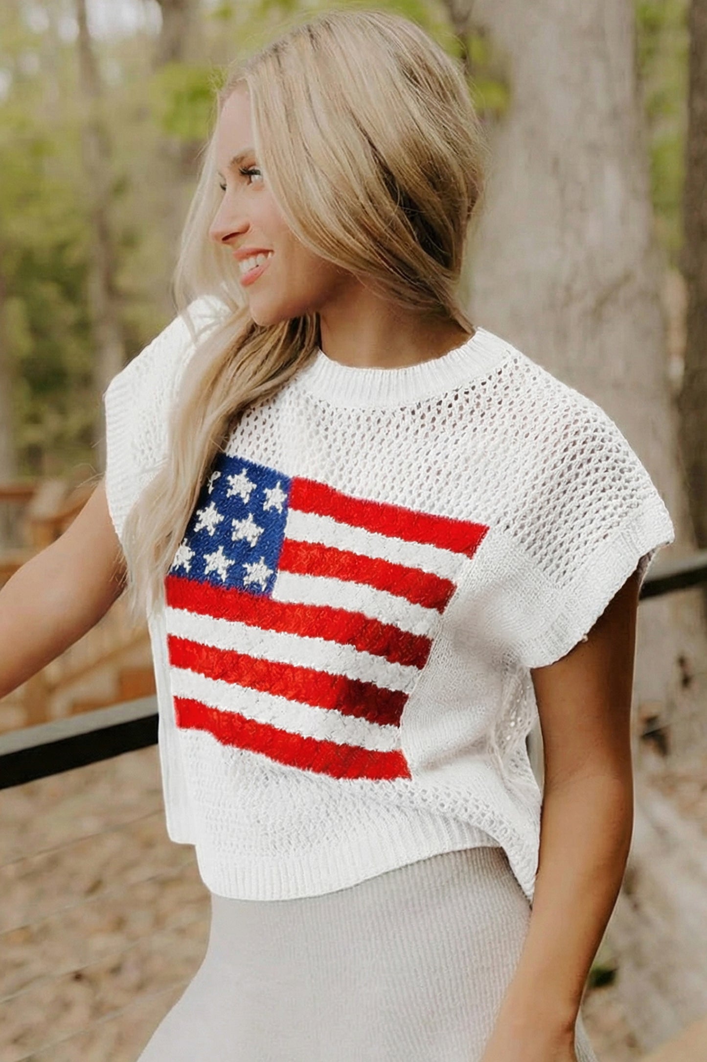 American Flag Short Sleeve Sweater