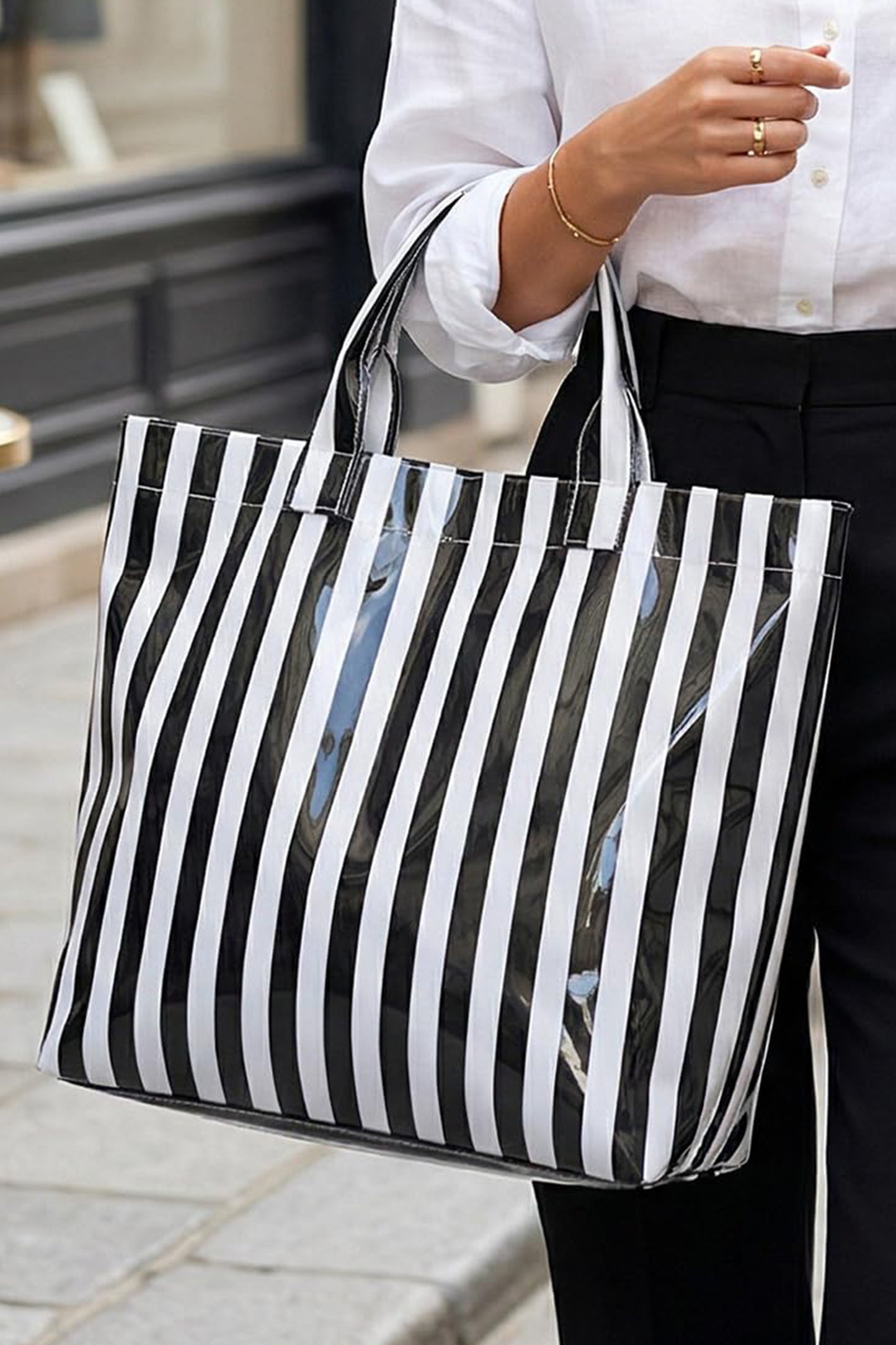 Large Waterproof Striped Carryall Tote Bag