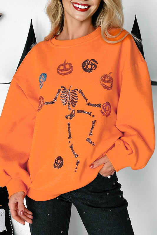 Sequin Juggling Skeleton Halloween Sweatshirt