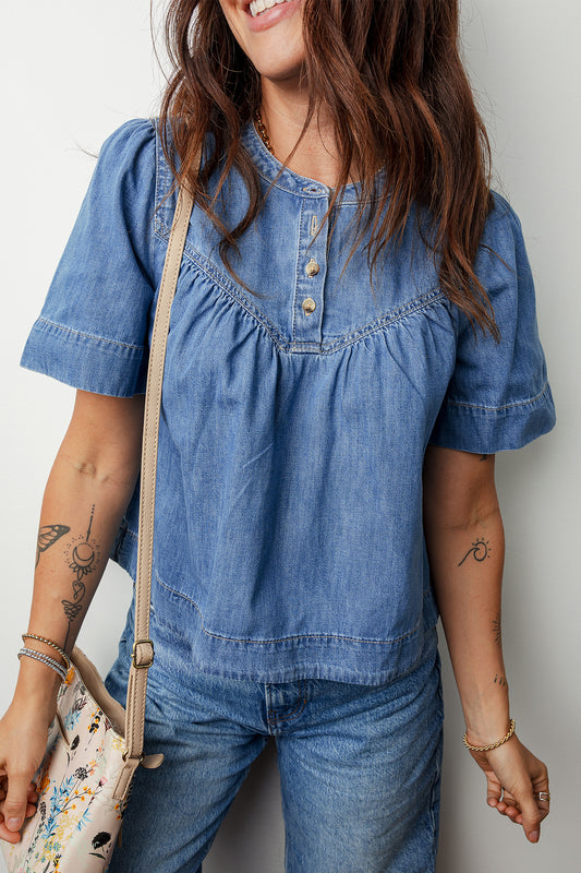 Pleated Denim Shirt