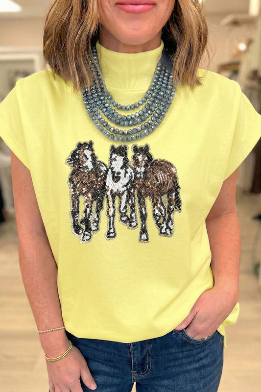 Sequin Horses Top