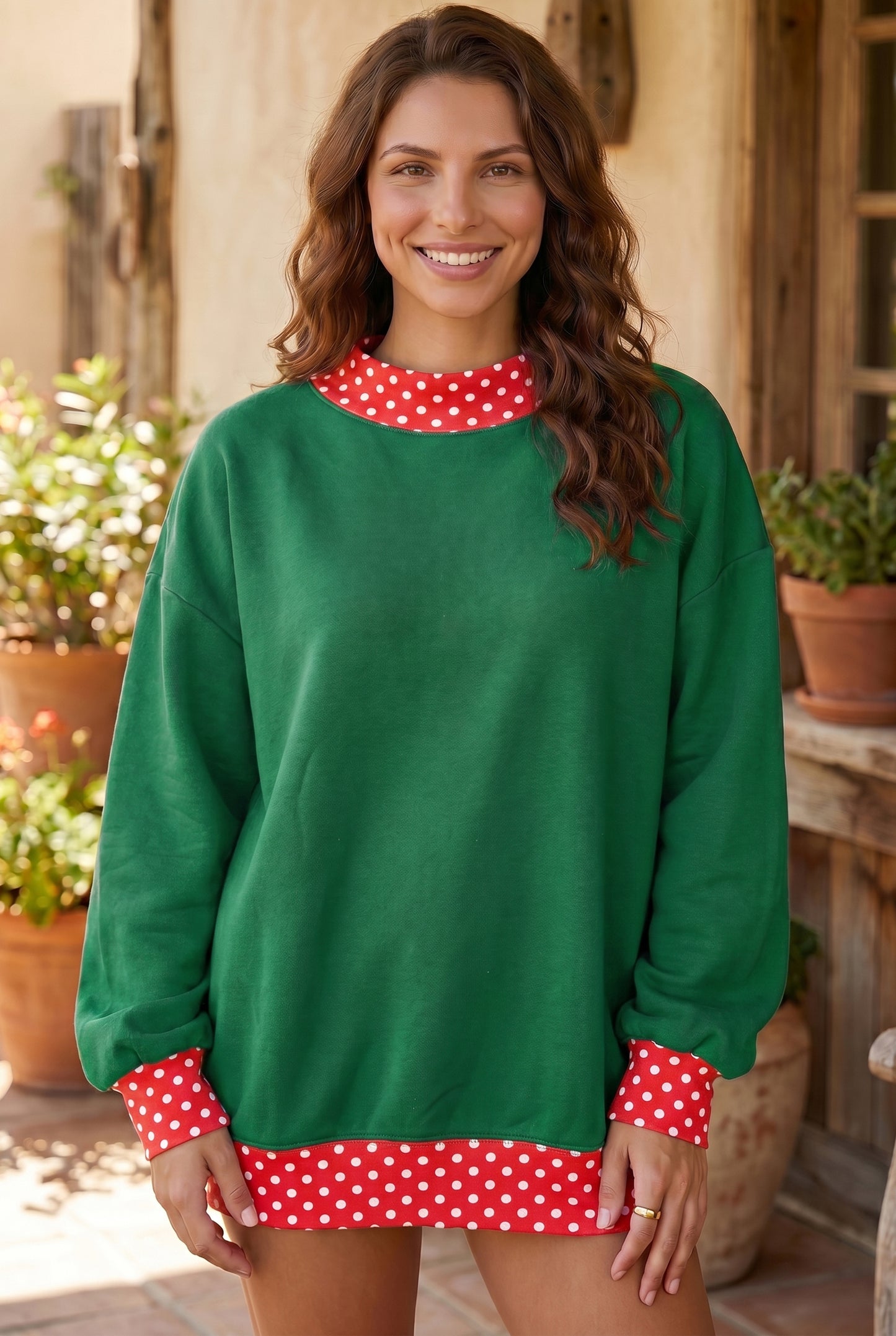 Polka Dot Trim Oversized Sweatshirt
