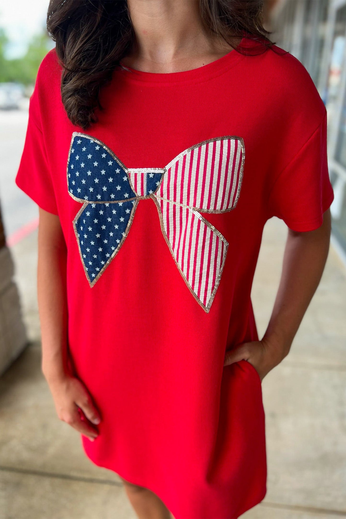 Stars and Stripes Bow T Shirt Dress