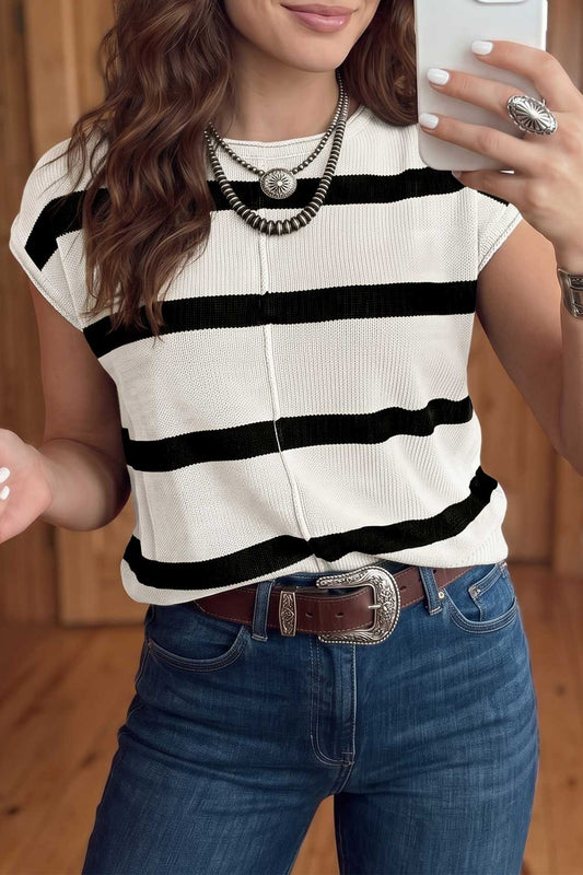 Western Stripe Short Sleeve Sweater