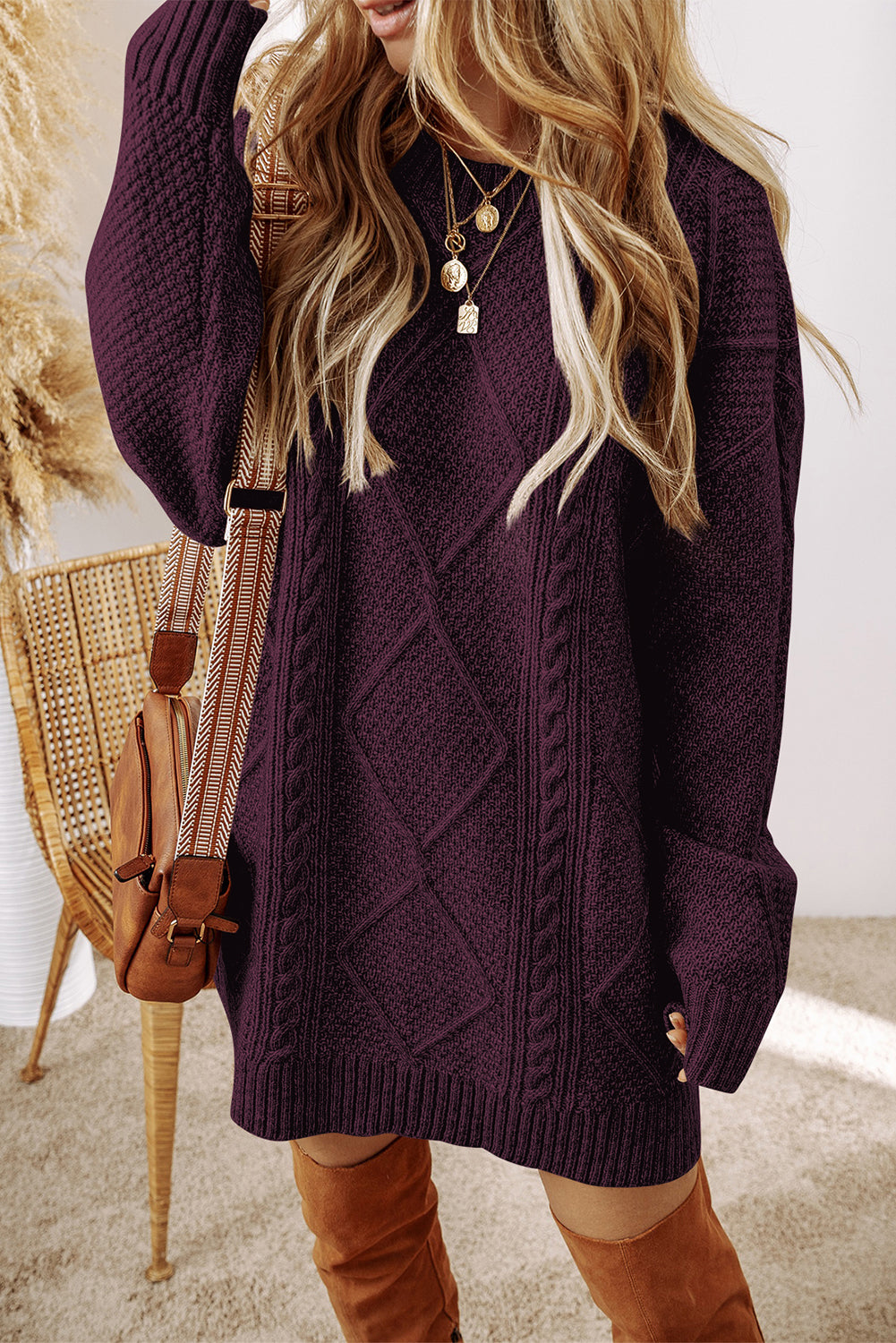 Relaxed Cable Knit  Sweater Dress