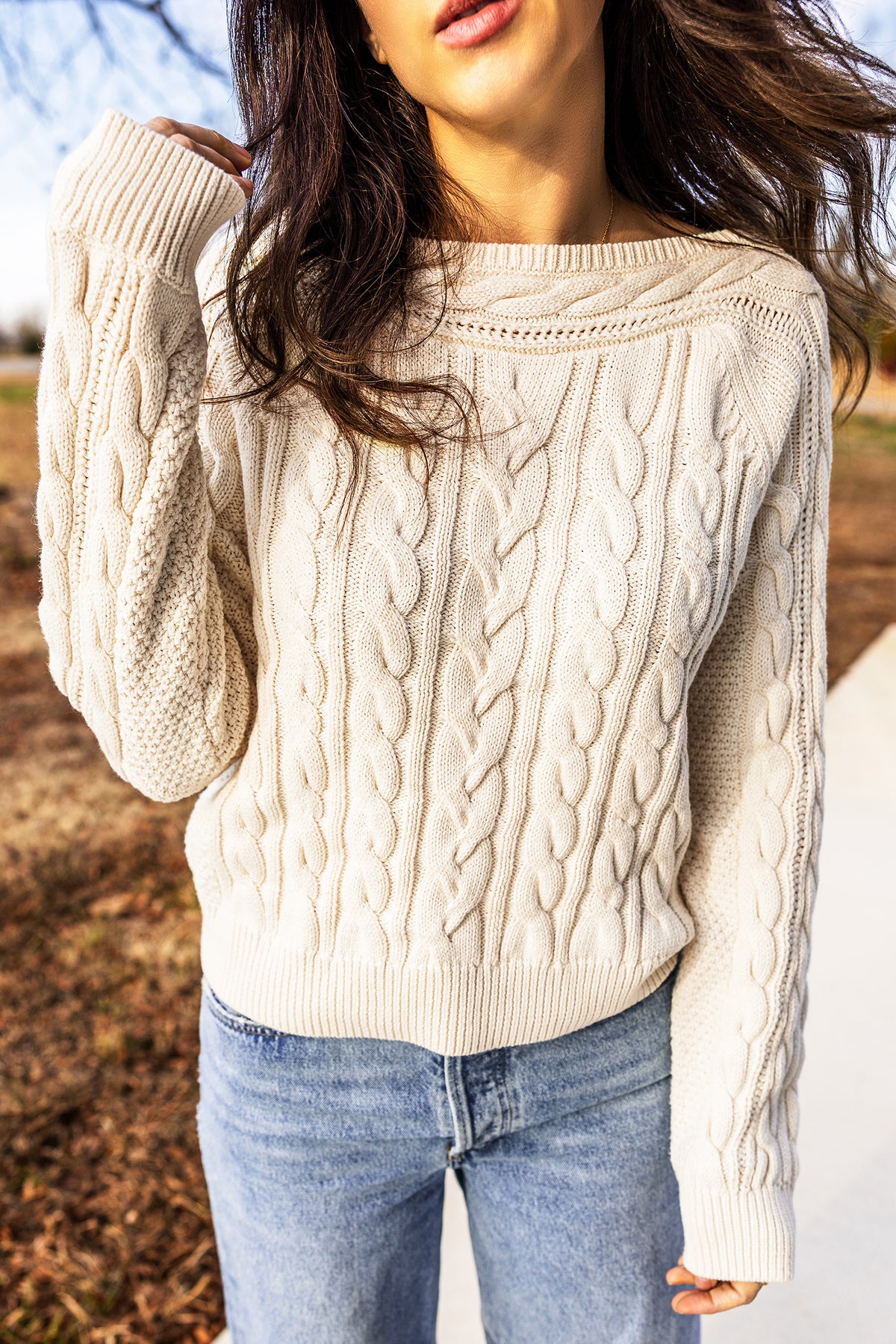 Beige Cable Knit Sweater