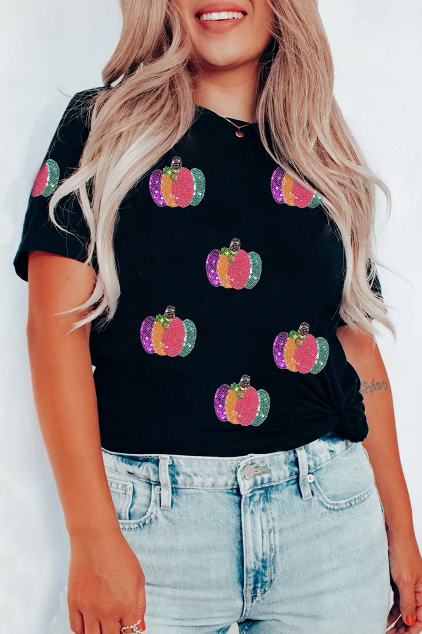 Sequined Pumpkin  T Shirt