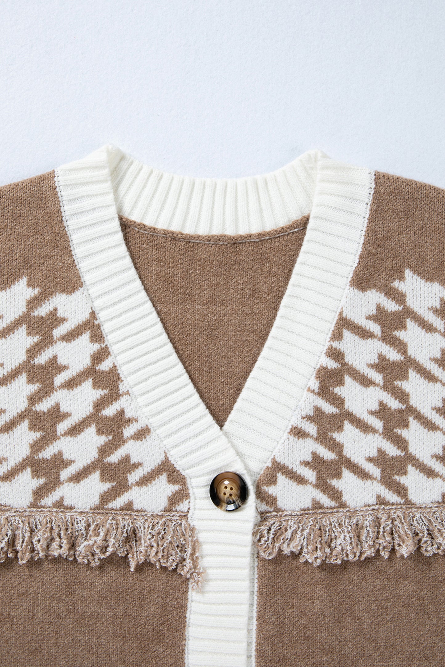 Khaki Houndstooth Cardigan