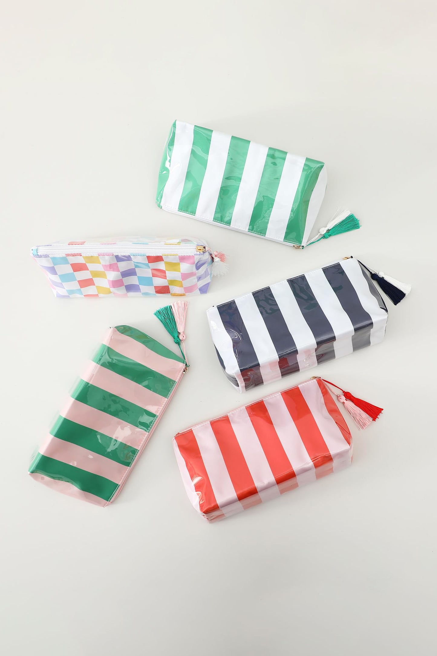 Striped Vinyl Waterproof  Zipper Bag