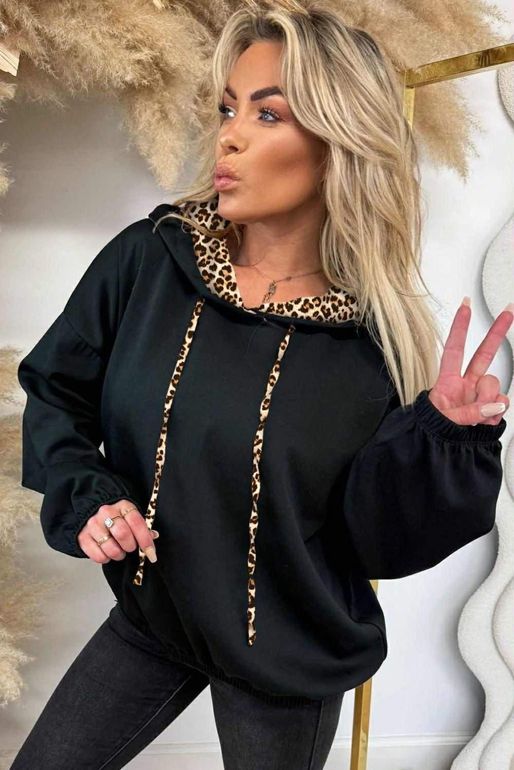 Leopard Trim Hoodie