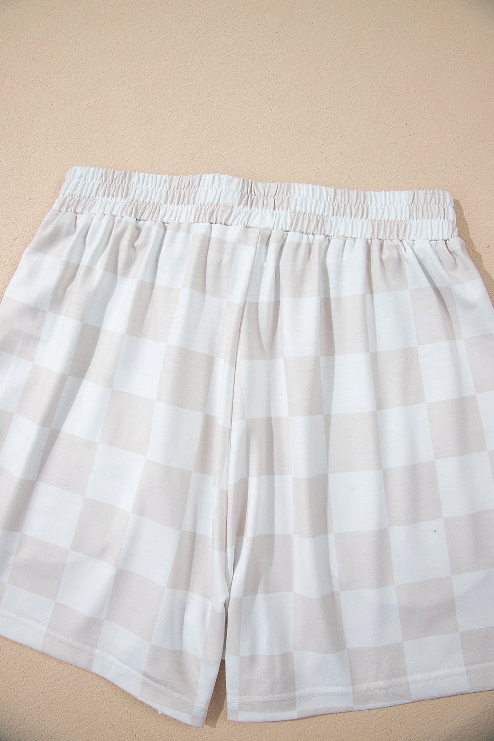 Beige Checkered  Drawstring Shorts Pajama Set