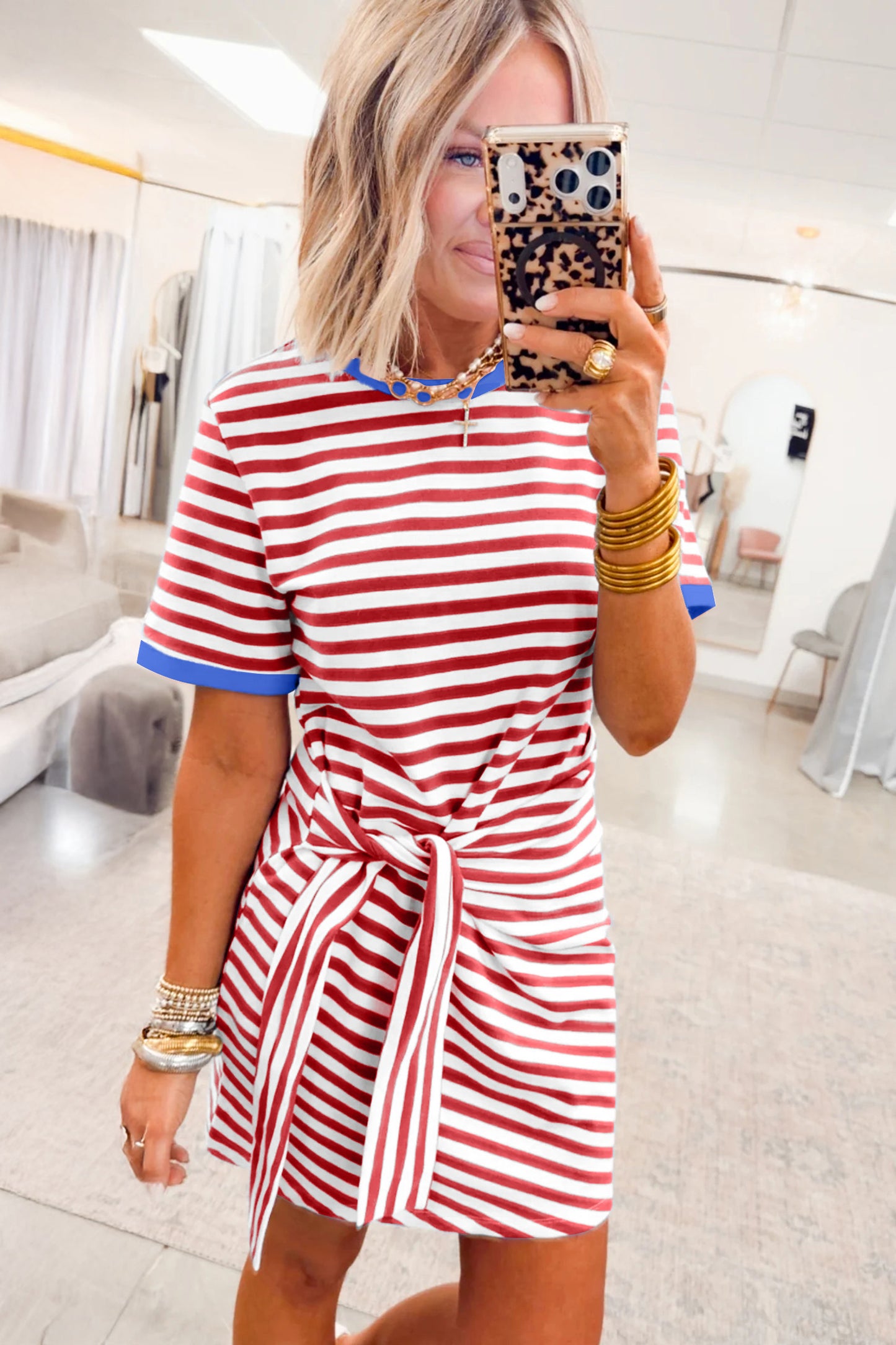 Stripe Tie Waist T Shirt Dress