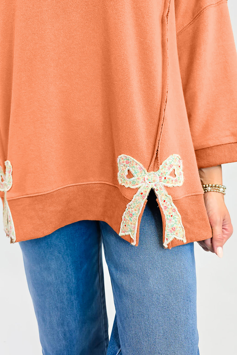 Orange Floral Bow Patch Sweatshirt
